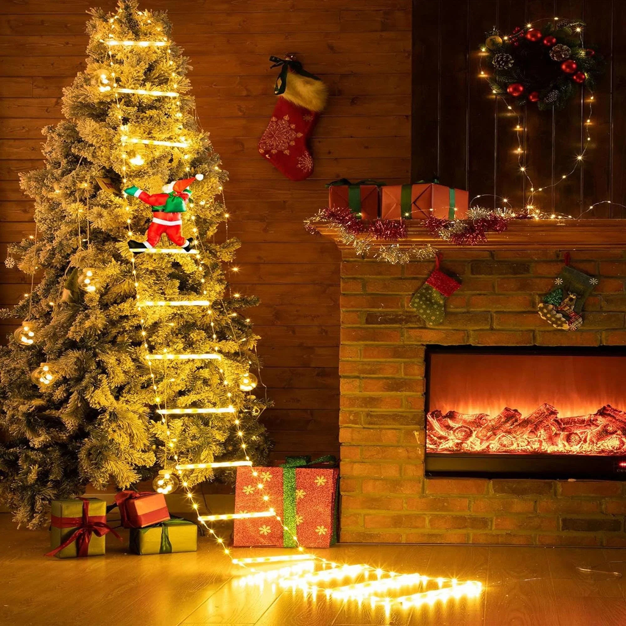 Lava Outdoor Christmas Lights 10.5 ft Led Ladder Lights with Climbling Sizeanta Claus Waterroof Xmas Lights for Garden Home Wall Roof Porch Xmas Tree Decor