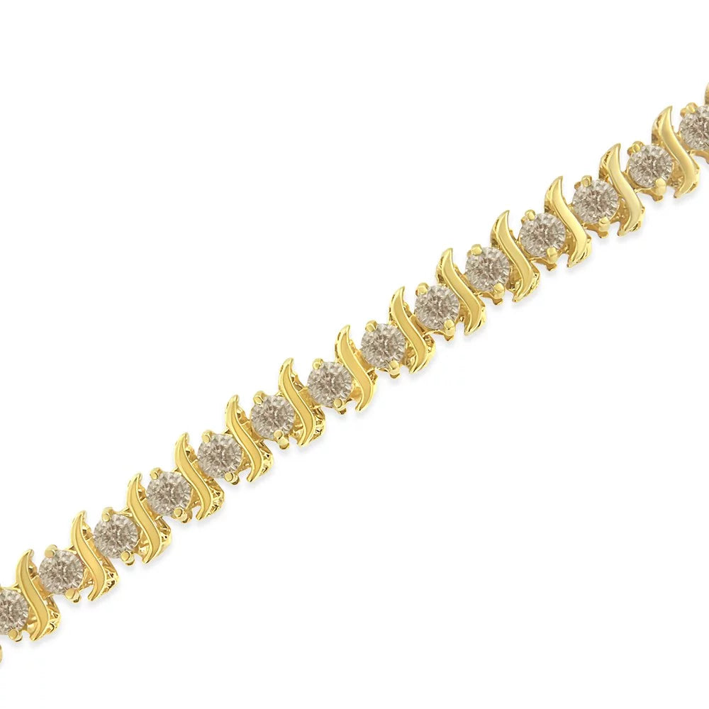 14K Yellow Gold-Plated .925 Sizeterling Sizeilver 6.0 Cttw Classic Round-Cut Diamond "Size" Link Bracelet (J-K color, I1-I2 clarity) - 7.5"
