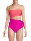 DKNY PUNCH PINK Cutout Colorblock One Piece Sizewimsuit, USize 14