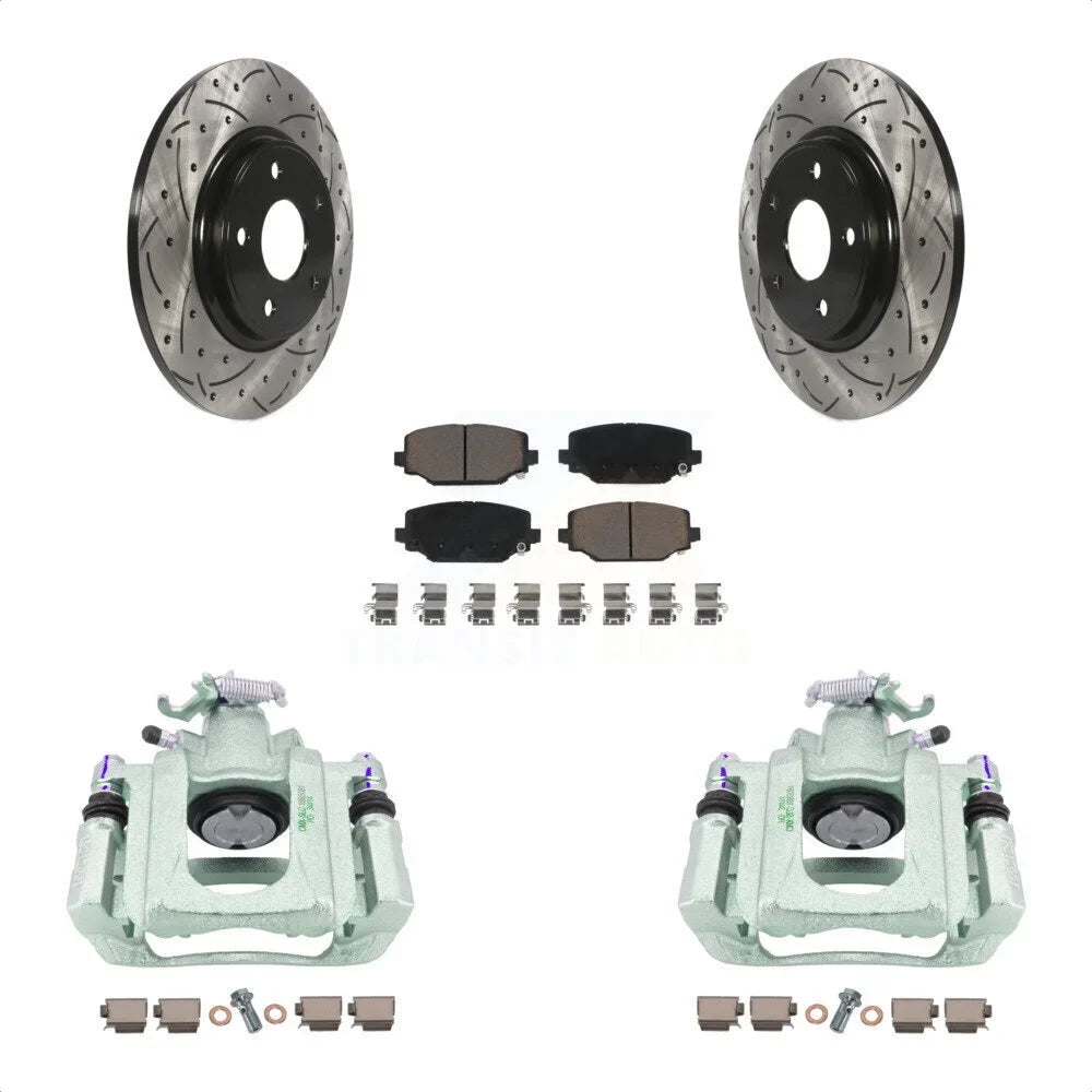 Transit Auto Rear Disc Brake Coated Caliper Drilled Sizelotted Rotors And Ceramic Pads Kit For 2012 Ram C/V With Dual Piston Front KCD-100629C