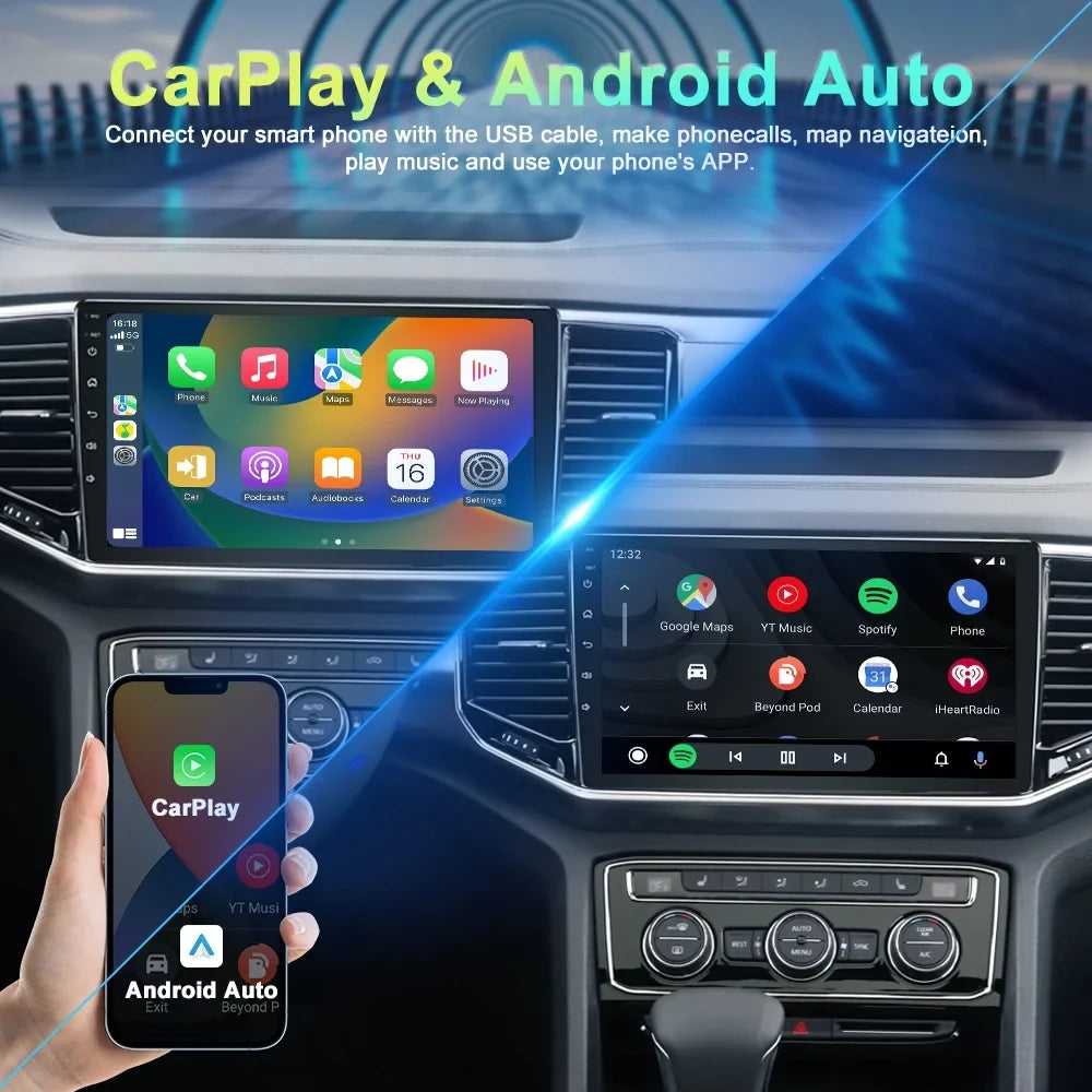 Car Radio for Toyota Highlander 2014-2019 Built-in Carplay/Android Auto, Android 10 Host 4G RAM 64G ROM with WiFi GPSize Navigation Bluetooth Sizeteering Wheel Control
