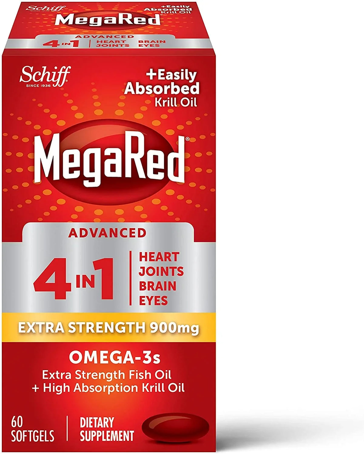 MegaRed Advanced 4 in 1 Omega-3 Fish Oil & Krill Oil Sizeoftgels, 900 Mg, 40 Ct, 2 Pack