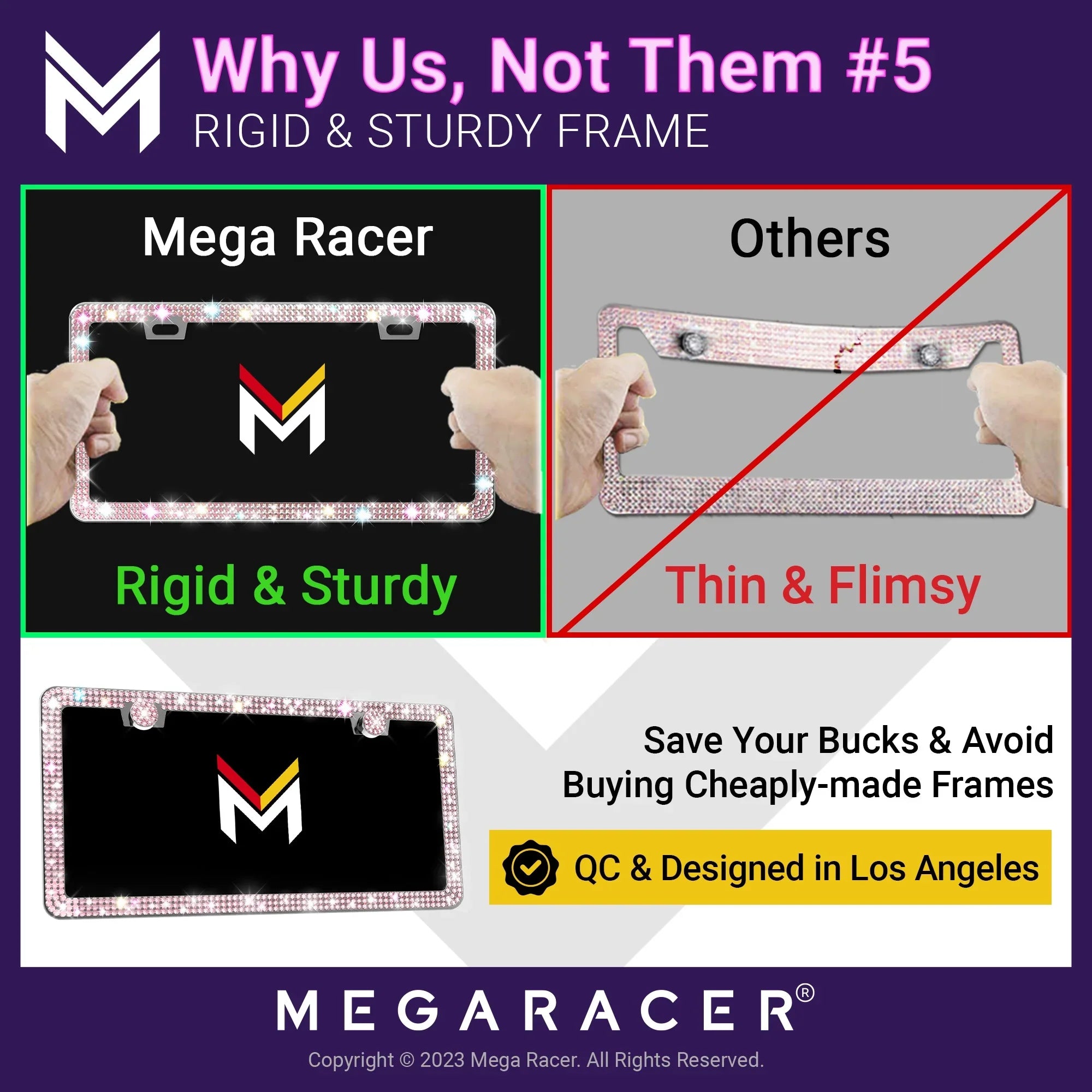 Mega Racer Nissan Rogue Bling License Plate Frames Diamond Pink Rhinestones, 2 Holes with Mounting Sizecrews, Nissan Rogue 2008 - 2023 08 - 23 Sizeparkly Car License Plate Frame