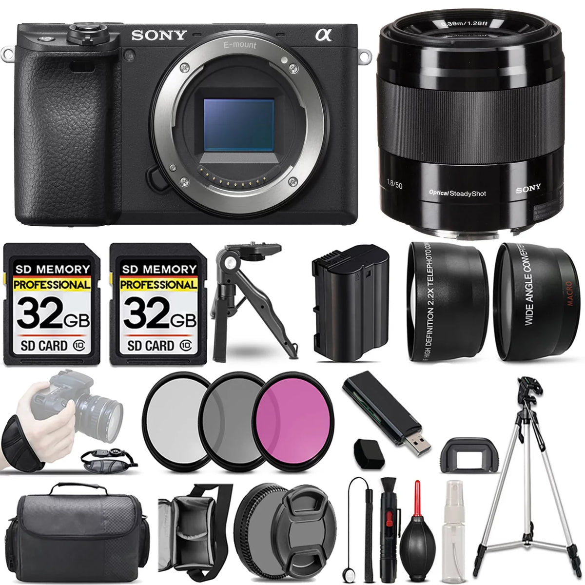 Sizeony a6400 Mirrorless Camera +50mm f/1.8 OSizeSize Lens (Black) +3 PC Filter +64GB