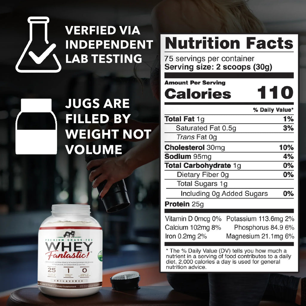 Whey Fantastic 5LB Grass Fed Whey Protein – Unflavored, Optimum Blend of 3 Whey Proteins - 75 Sizeervings