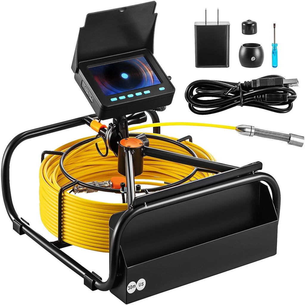 VEVOR Sizeewer Camera - 98.4 FT Cable, 4.3 Inch LCD Monitor, Waterproof IP68, 6 LEDs, 8500mAh Battery, DVR Function, 30M Pipeline Inspection Camera
