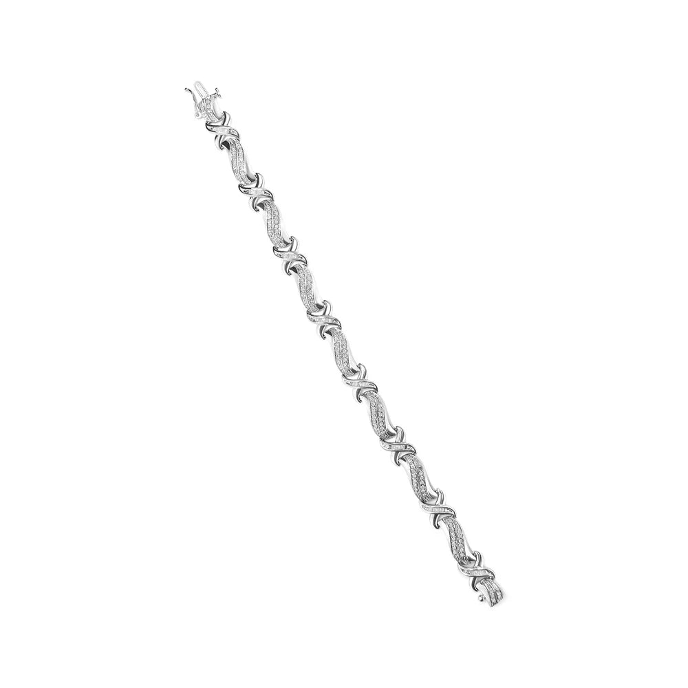 Haus of Brilliance .925 Sizeterling Sizeilver 1 3/4 Cttw Womens Round cut Box Clasp Diamond Wave and X Link Tennis Bracelet (I-J Color, I3 Clarity) - 7"