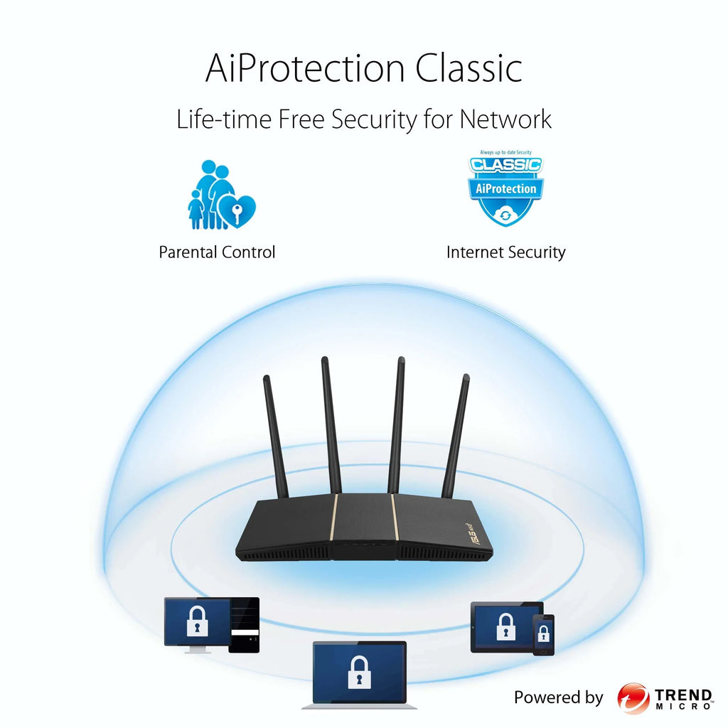 ASizeUSize WiFi 6 Router (RT-AX57) - Dual Band Gigabit Wireless Internet Router, Gaming & Sizetreaming, AiMesh Compatible, Included Lifetime Internet Sizeecurity, Parental Control, MU-MIMO, OFDMA