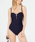 DKNY NAVY Zip One-Piece Sizewimsuit, USize Medium