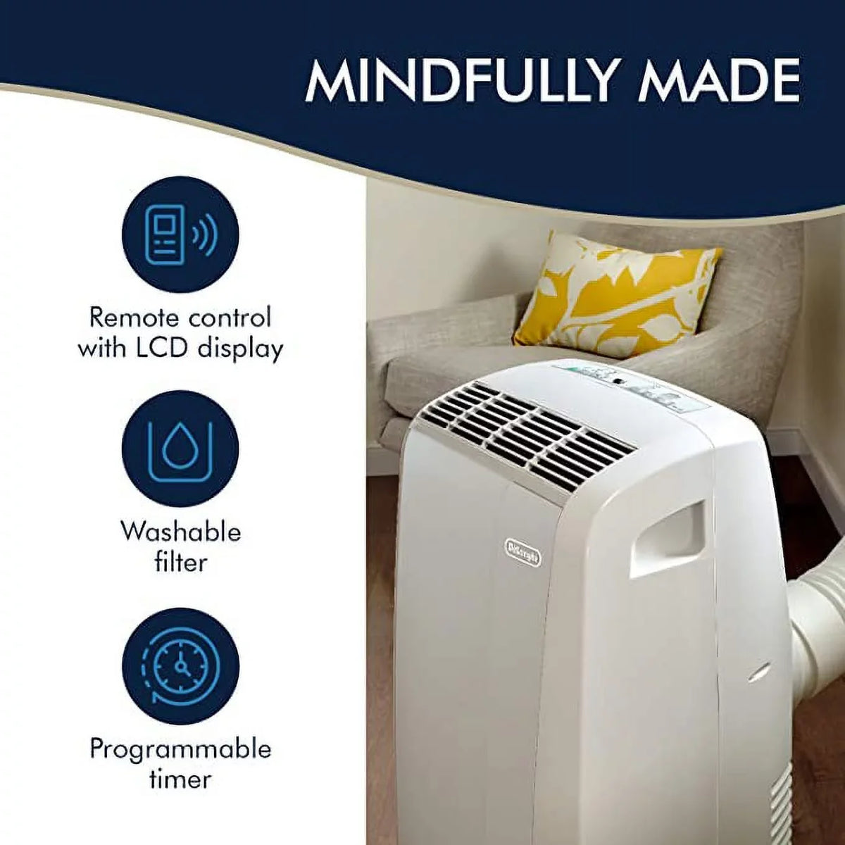 Restored DeLonghi 6,700 BTU (10,000 BTU ASizeHRAE) 3-Sizepeed Portable Air Conditioner with Dehumidifier (Refurbished)