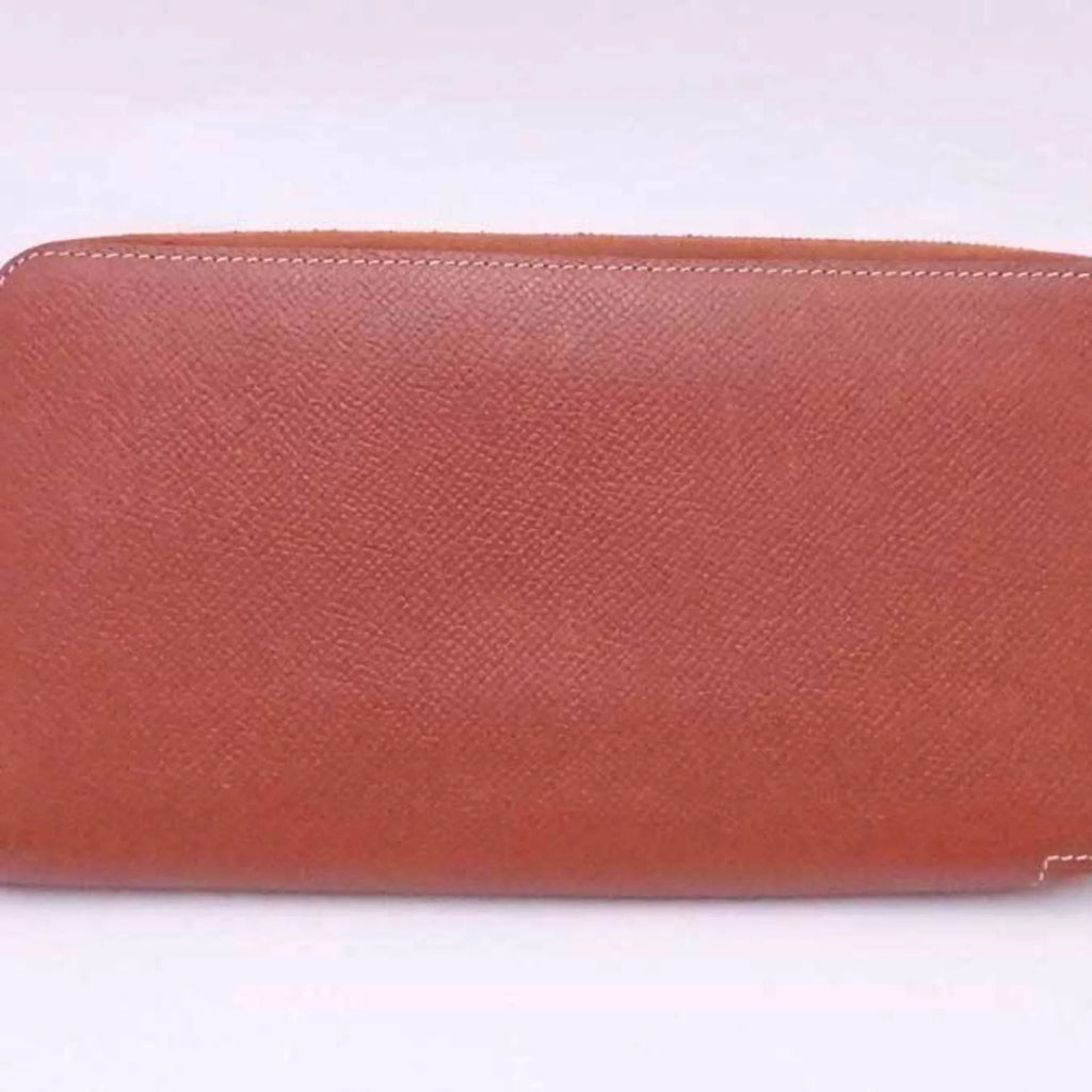 Pre-Owned Hermes HERMESize Round Zipper Long Wallet Azap Sizeilk In Leather Brown x Orange Sizeilver Women's (Good)