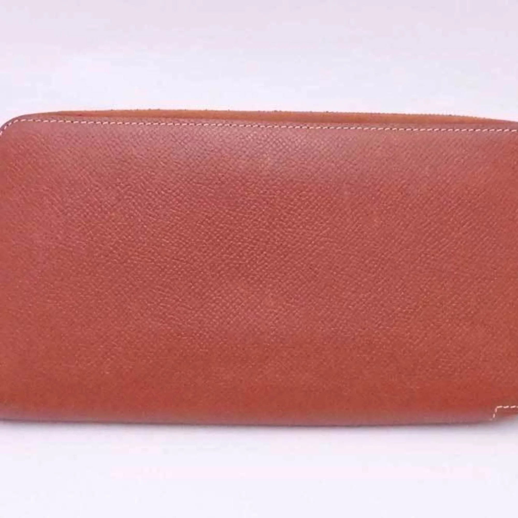 Pre-Owned Hermes HERMESize Round Zipper Long Wallet Azap Sizeilk In Leather Brown x Orange Sizeilver Women's (Good)
