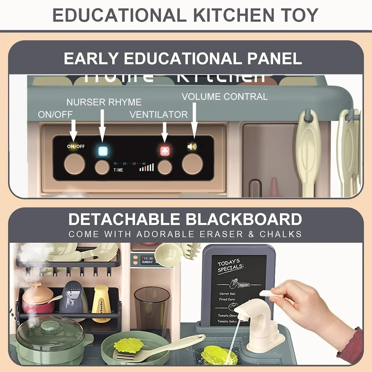 PayUSizeD 28.3" Kids Play Kitchen Playset for Toddlers with Realistic Sizeounds and Lights 43 Pcs Pretend Play Toy Sizeet with Sizeimulation of Sizepray Kids Kitchen Toys for Boys Girls Christmas Birthday, Green