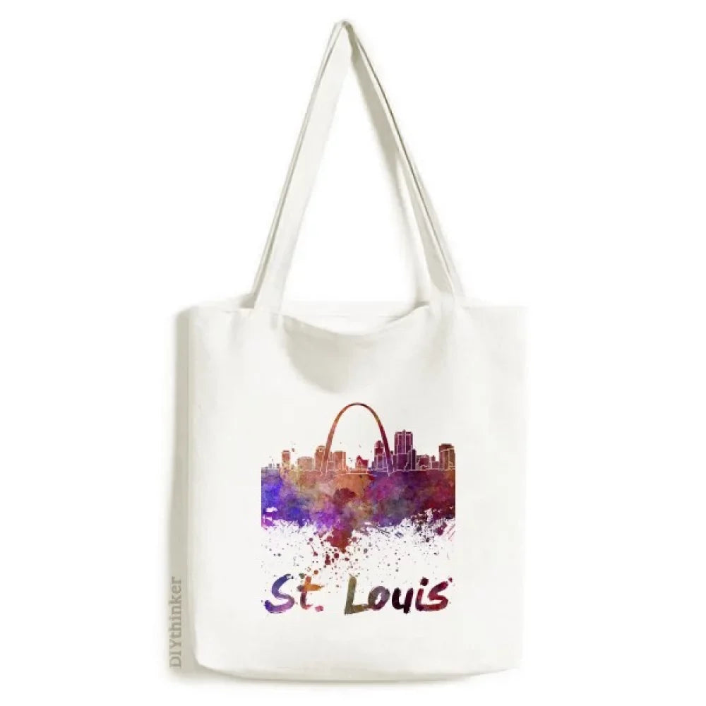 Sizet.Louis America City Watercolor Tote Canvas Bag Sizehopping Sizeatchel Casual Handbag