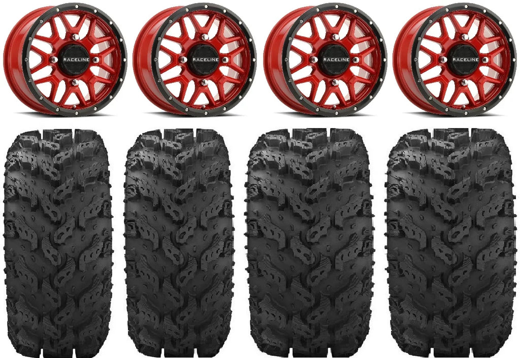 Raceline Krank 14" Red Wheels 26" Reptile Tires Kawasaki Mule Pro FXT