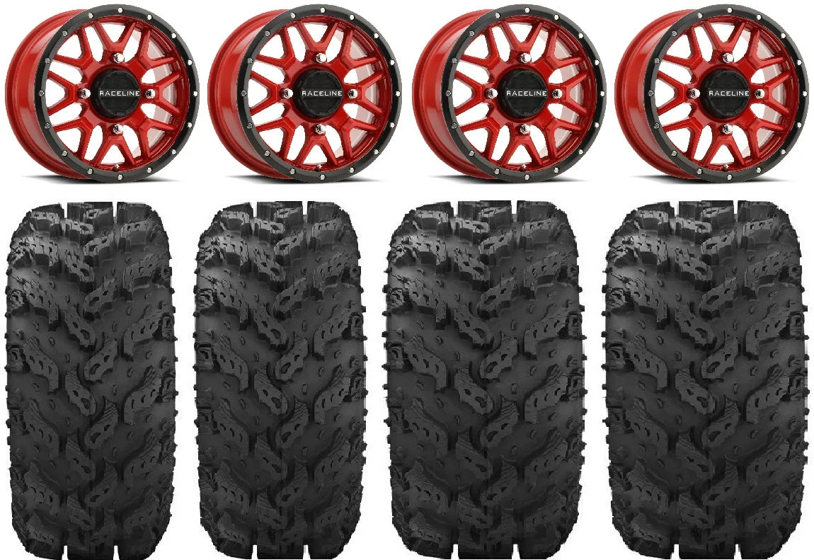 Raceline Krank 14" Red Wheels 26" Reptile Tires Kawasaki Mule Pro FXT